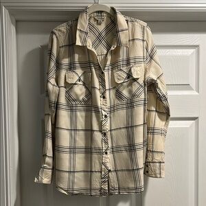 Lucky Brand Cream and Black Plaid Shirt